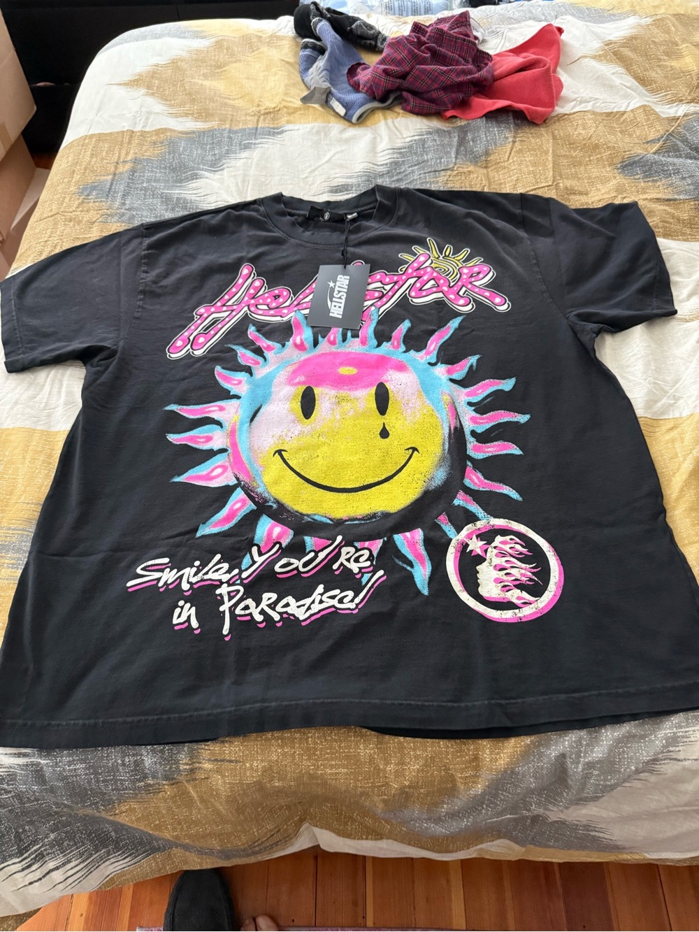 Hellstar Sun Smile- Black Tee with Pink & Yellow Accents